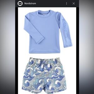 🌊☀️🐚 RuggedButts Kids Rashguard Set - Blue and Wave Design